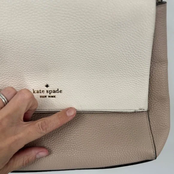 Kate Spade New York Leila Medium Flap Shoulder Bag Leather Two Tone Beige - Picture 7 of 16